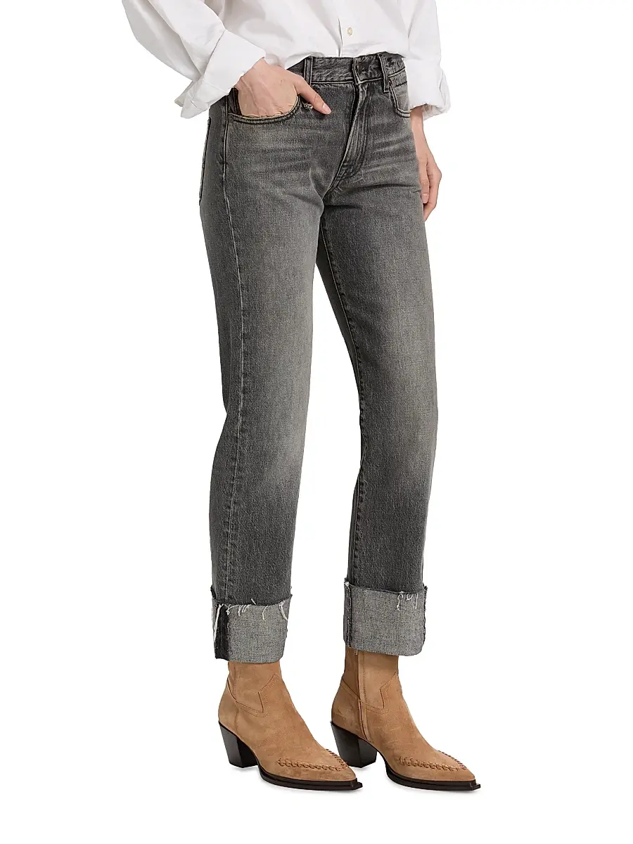 R13 Women's Romeo Cuffed Hem Cotton Straight-Leg Jeans | Thumbnail 4