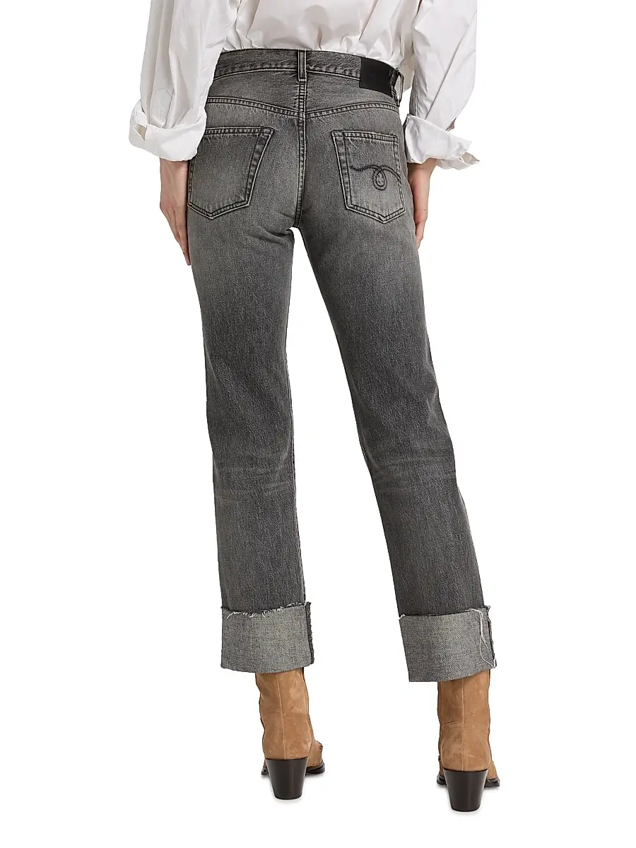R13 Women's Romeo Cuffed Hem Cotton Straight-Leg Jeans | Thumbnail 5