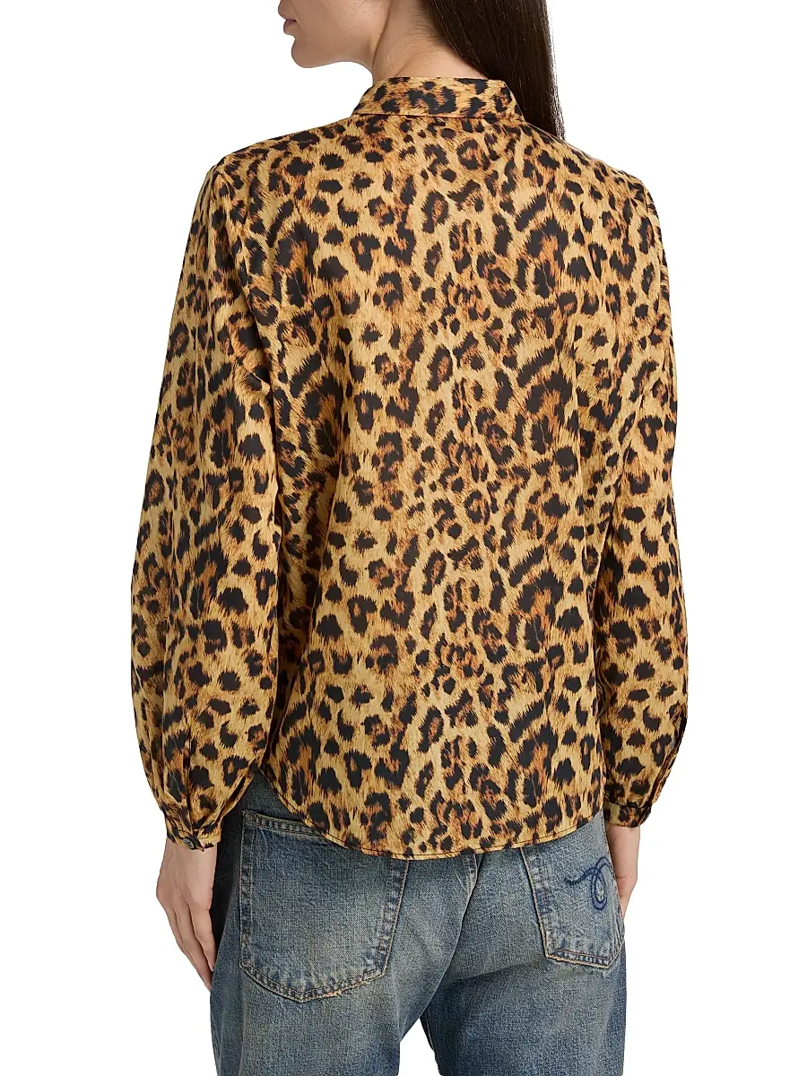 R13 Women's Leopard-Print Ruffle-Trim Cotton Blouse | Thumbnail 5