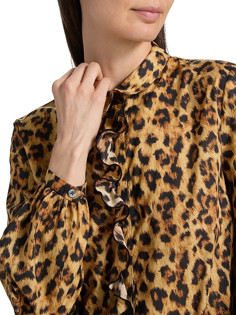 R13 Women's Leopard-Print Ruffle-Trim Cotton Blouse | Thumbnail 6