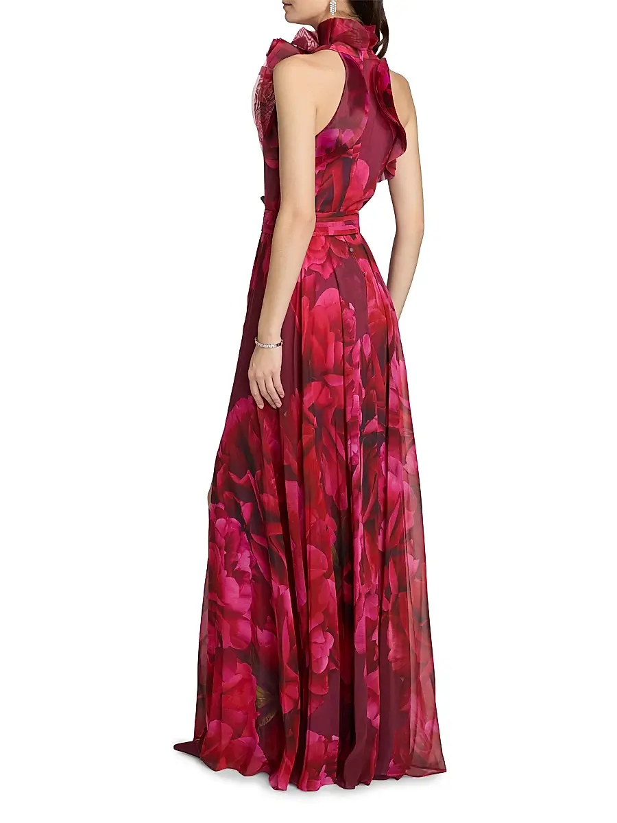 Teri Jon by Rickie Freeman Women's Ruffled Floral Chiffon Organza Halterneck Gown | Thumbnail 5 Teri Jon by Rickie Freeman Women's Ruffled Floral Chiffon Organza Halterneck Gown | Thumbnail 5