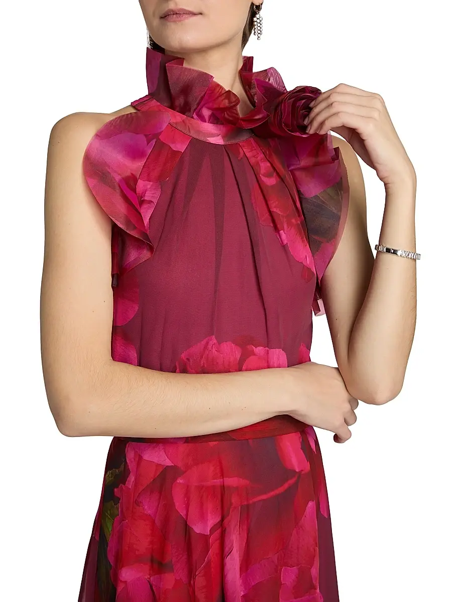 Teri Jon by Rickie Freeman Women's Ruffled Floral Chiffon Organza Halterneck Gown | Thumbnail 6 Teri Jon by Rickie Freeman Women's Ruffled Floral Chiffon Organza Halterneck Gown | Thumbnail 6