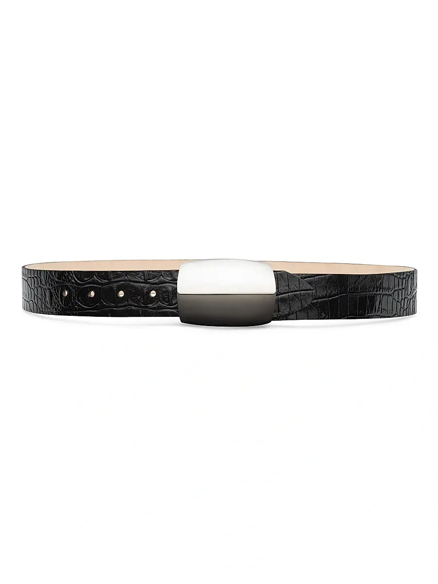L'AGENCE Women's Milou Croc-Embossed Leather Belt - Black And Silver | Thumbnail 2