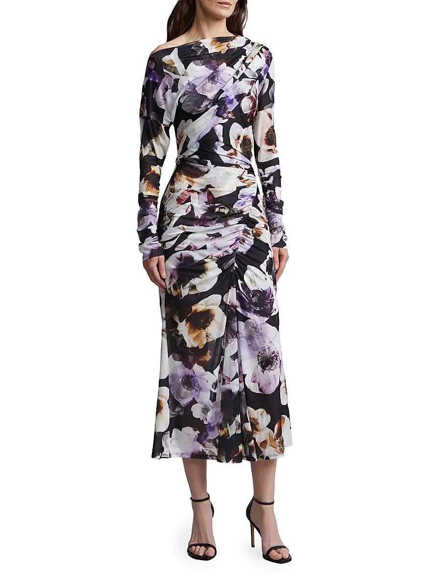 BCBGMAXAZRIA Women's Isla Floral Ruched Midi-Dress | Thumbnail 2 BCBGMAXAZRIA Women's Isla Floral Ruched Midi-Dress | Thumbnail 2