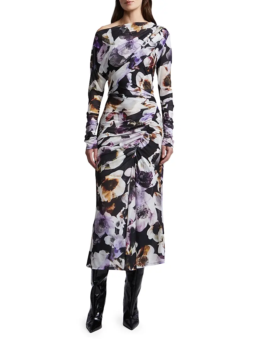 BCBGMAXAZRIA Women's Isla Floral Ruched Midi-Dress | Thumbnail 3 BCBGMAXAZRIA Women's Isla Floral Ruched Midi-Dress | Thumbnail 3