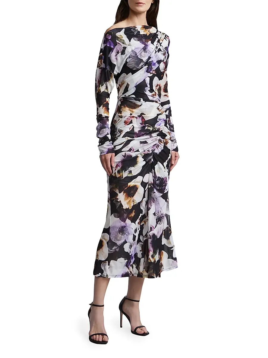 BCBGMAXAZRIA Women's Isla Floral Ruched Midi-Dress | Thumbnail 4 BCBGMAXAZRIA Women's Isla Floral Ruched Midi-Dress | Thumbnail 4