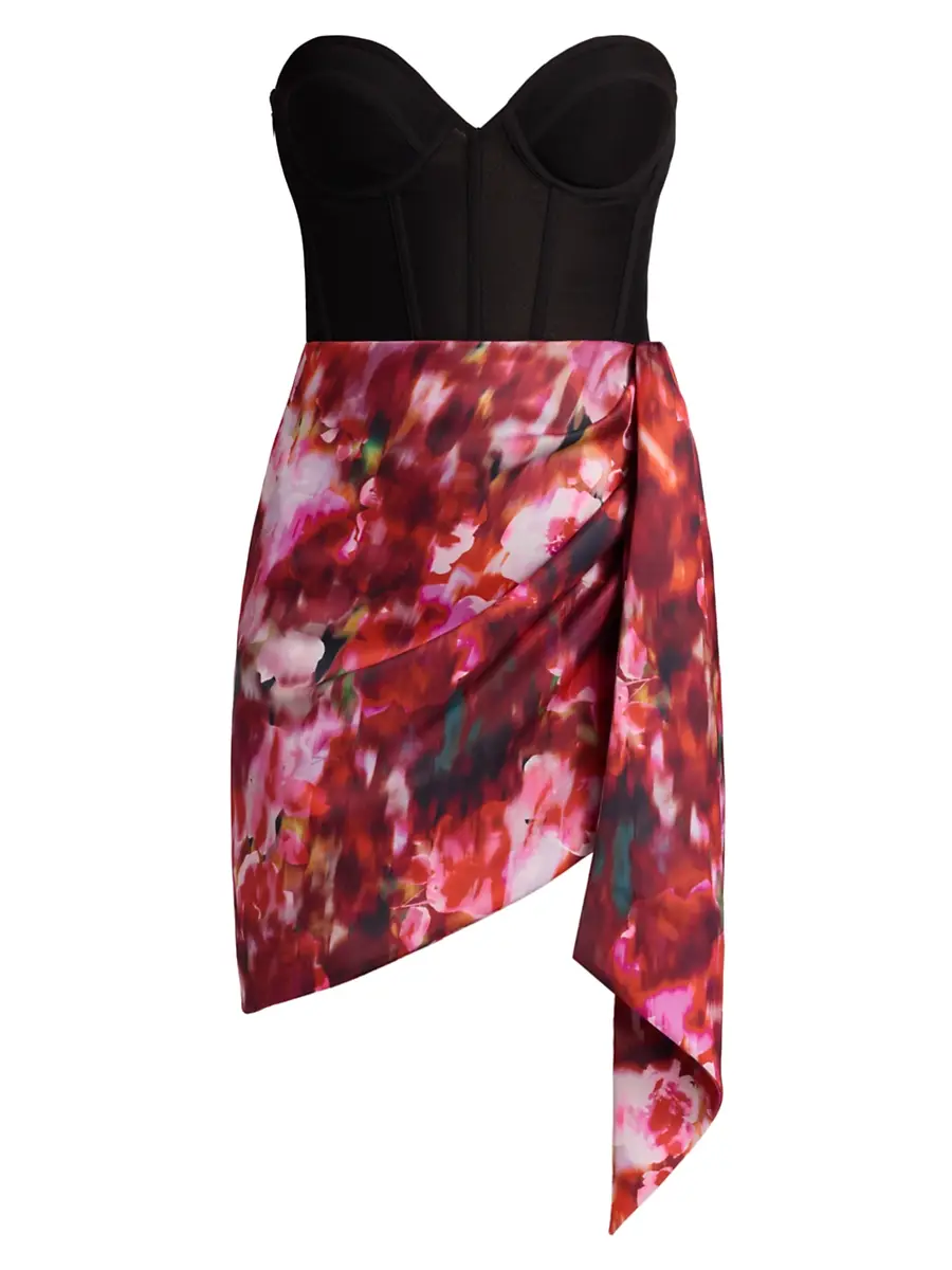 BCBGMAXAZRIA Women's Printed Bustier Minidress - Black Washed Floral Chilli - Size 6 | Image 1 BCBGMAXAZRIA Women's Printed Bustier Minidress - Black Washed Floral Chilli - Size 6 | Image 1