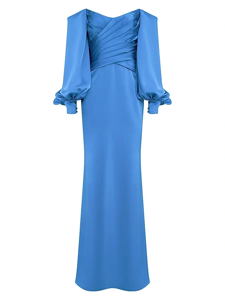 Theia Women's Milenia Off-The-Shoulder Satin Gown - Cornflower Blue | Image 1 Theia Women's Milenia Off-The-Shoulder Satin Gown - Cornflower Blue | Image 1