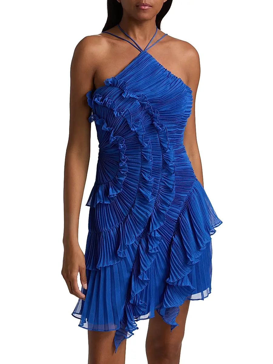 Amur Women's Velora Asymmetric Ruffled Halterneck Minidress | Thumbnail 3