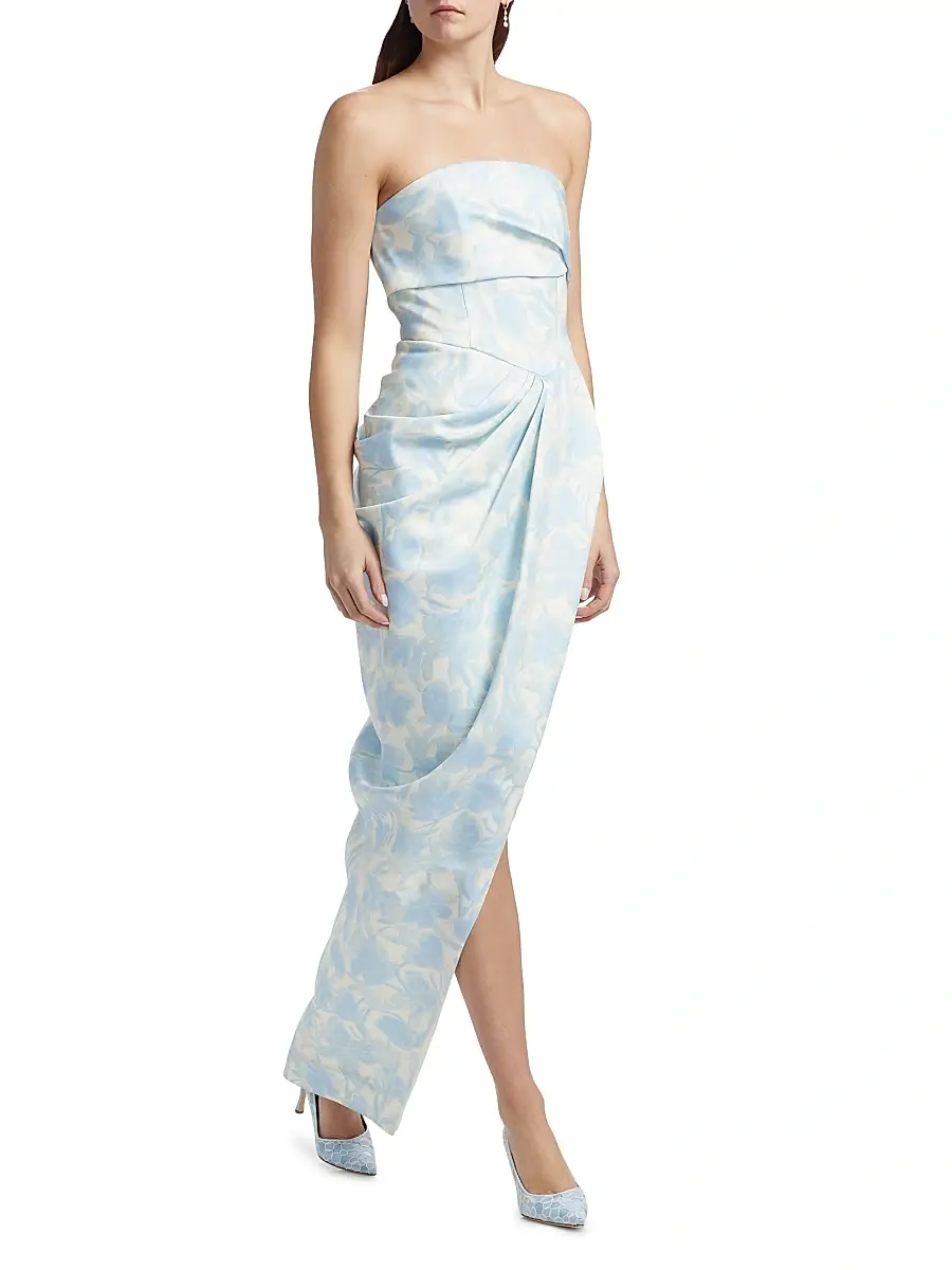 BCBGMAXAZRIA Women's Gathered Floral Strapless Gown | Thumbnail 2