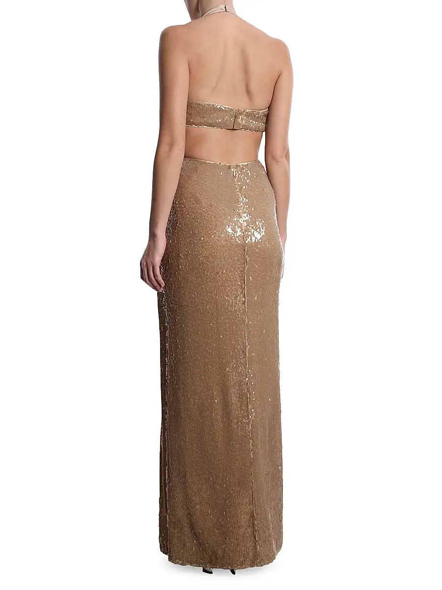 BCBGMAXAZRIA Women's Sequined Cut-Out Halter Gown | Thumbnail 5 BCBGMAXAZRIA Women's Sequined Cut-Out Halter Gown | Thumbnail 5
