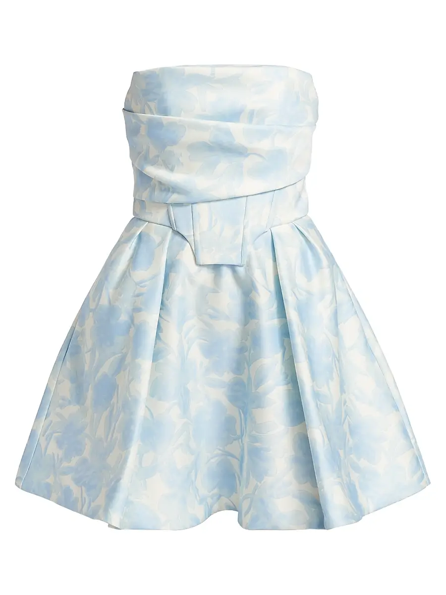 BCBGMAXAZRIA Women's Floral Peak Top Stitch Minidress - Sky Floral Print | Image 1 BCBGMAXAZRIA Women's Floral Peak Top Stitch Minidress - Sky Floral Print | Image 1