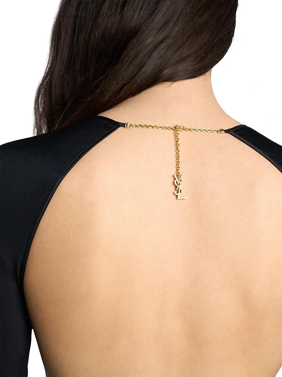 Saint Laurent Women's Cassandre Backless Bodysuit in Jersey - Noir | Thumbnail 6