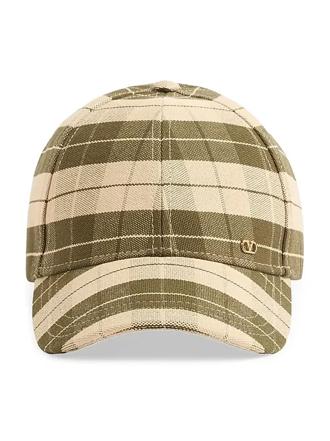 Valentino Men's VLogo Signature Baseball Cap in Check Fabric - Green Beige