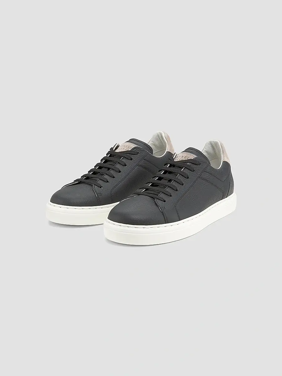 Brunello Cucinelli Men's Suede-Trim Low-Top Leather Sneakers | Thumbnail 2 Brunello Cucinelli Men's Suede-Trim Low-Top Leather Sneakers | Thumbnail 2