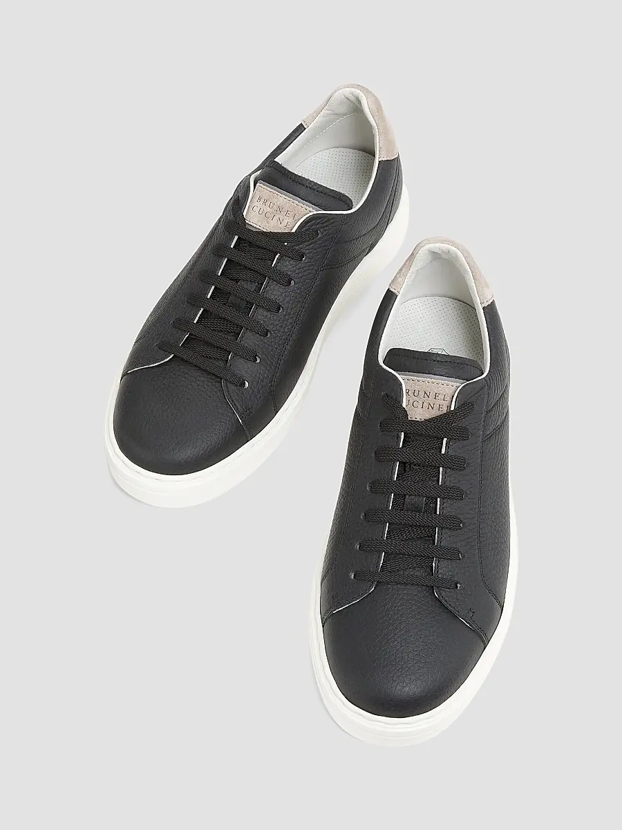 Brunello Cucinelli Men's Suede-Trim Low-Top Leather Sneakers | Thumbnail 4 Brunello Cucinelli Men's Suede-Trim Low-Top Leather Sneakers | Thumbnail 4