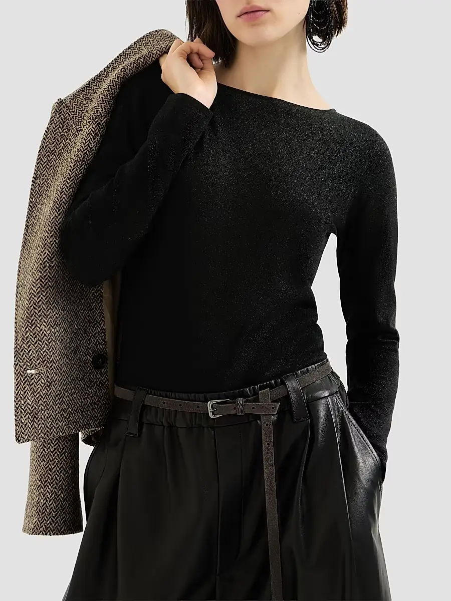 Brunello Cucinelli Women's Sparkling Cashmere and Silk Lightweight Sweater | Thumbnail 3