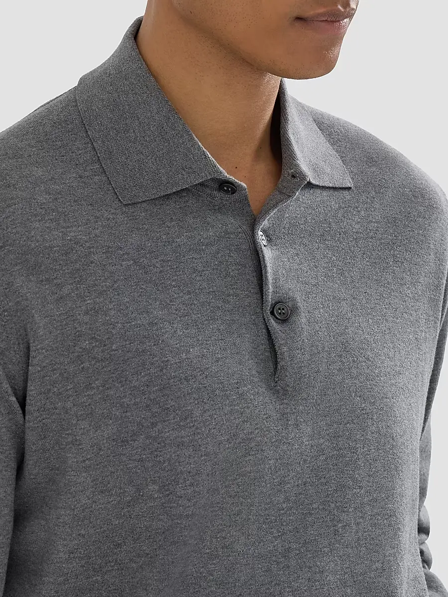 Brunello Cucinelli Men's Cotton Lightweight Knit Polo Shirt | Thumbnail 6 Brunello Cucinelli Men's Cotton Lightweight Knit Polo Shirt | Thumbnail 6