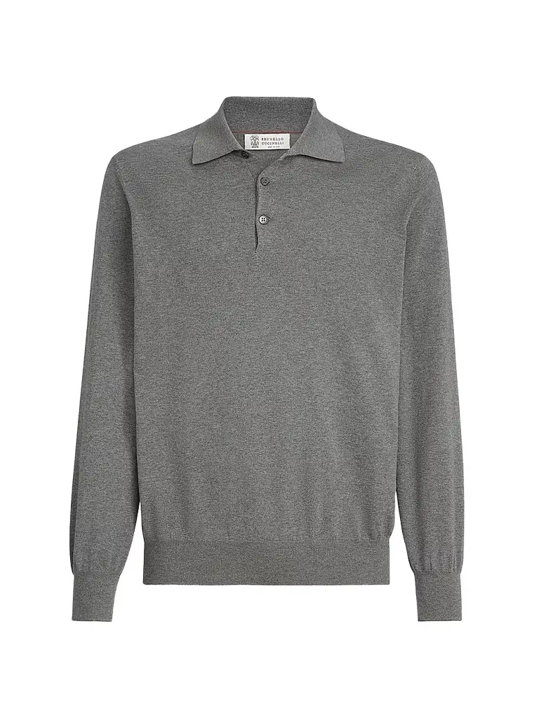 Brunello Cucinelli Men's Cotton Lightweight Knit Polo Shirt - Dark Grey | Image 1 Brunello Cucinelli Men's Cotton Lightweight Knit Polo Shirt - Dark Grey | Image 1