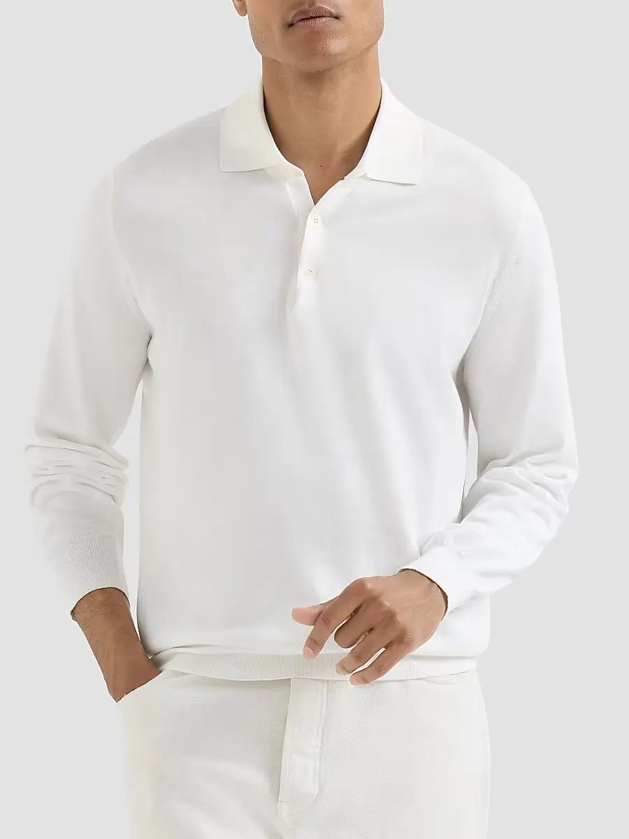 Brunello Cucinelli Men's Cotton Lightweight Knit Polo Shirt | Thumbnail 3 Brunello Cucinelli Men's Cotton Lightweight Knit Polo Shirt | Thumbnail 3