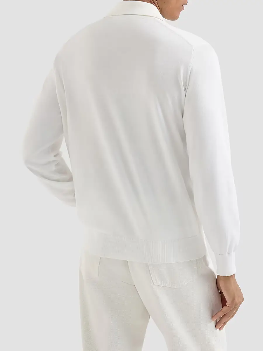 Brunello Cucinelli Men's Cotton Lightweight Knit Polo Shirt | Thumbnail 4 Brunello Cucinelli Men's Cotton Lightweight Knit Polo Shirt | Thumbnail 4