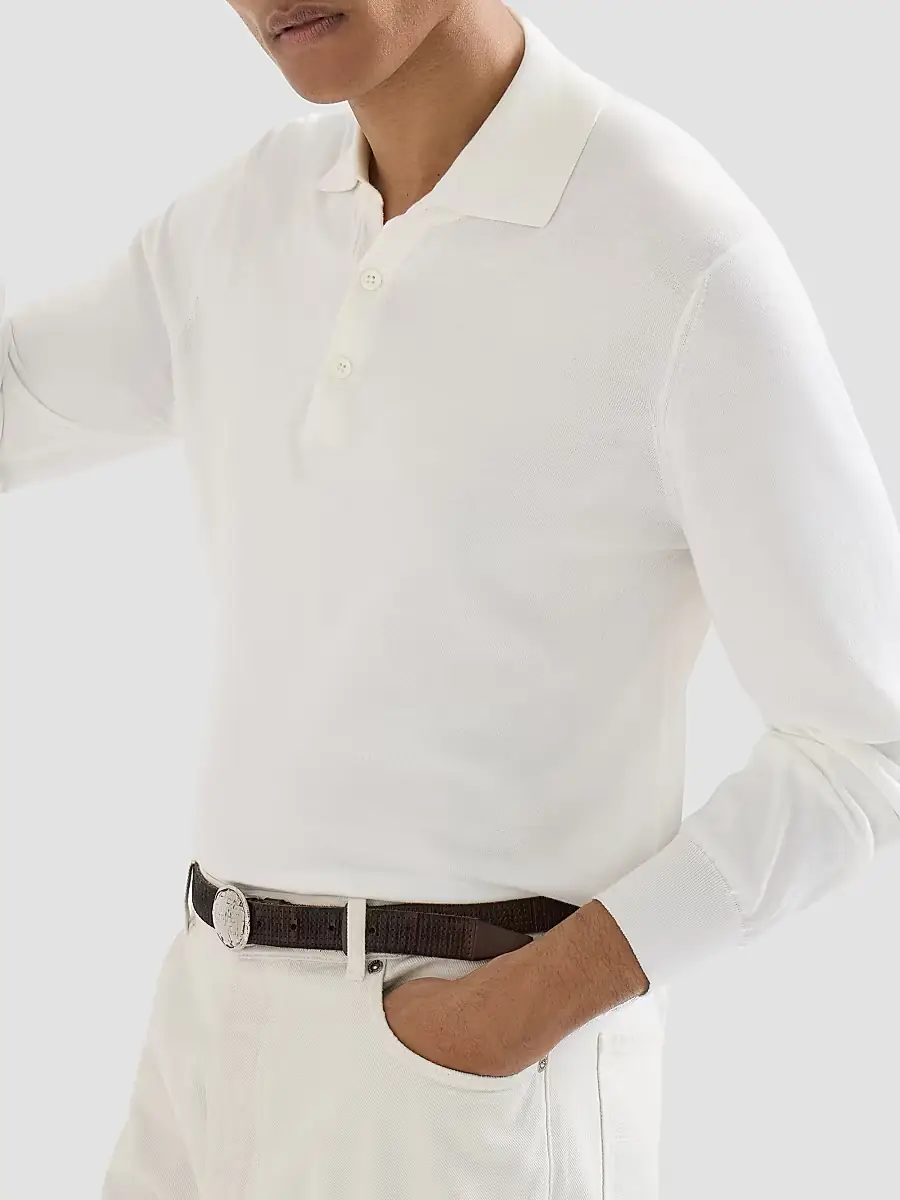 Brunello Cucinelli Men's Cotton Lightweight Knit Polo Shirt | Thumbnail 5 Brunello Cucinelli Men's Cotton Lightweight Knit Polo Shirt | Thumbnail 5