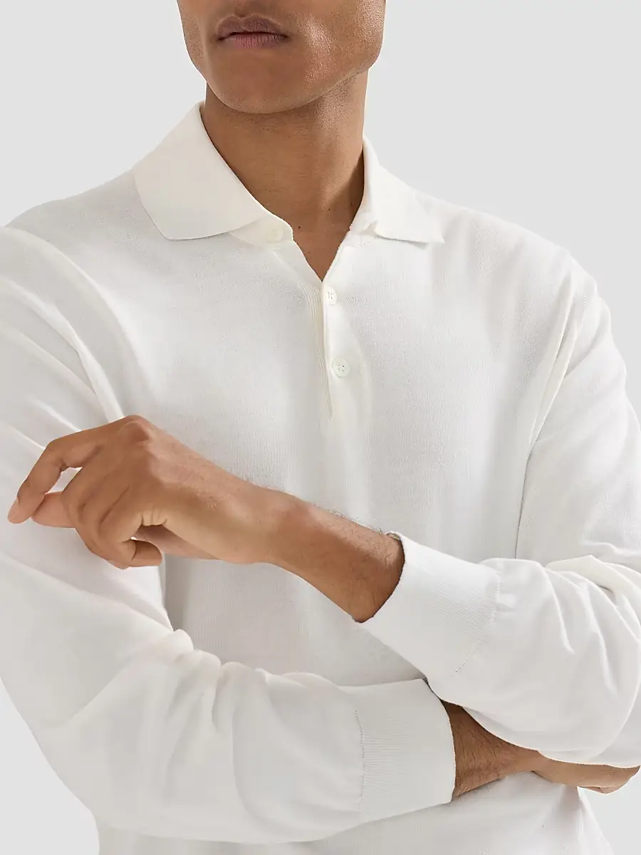 Brunello Cucinelli Men's Cotton Lightweight Knit Polo Shirt | Thumbnail 6 Brunello Cucinelli Men's Cotton Lightweight Knit Polo Shirt | Thumbnail 6