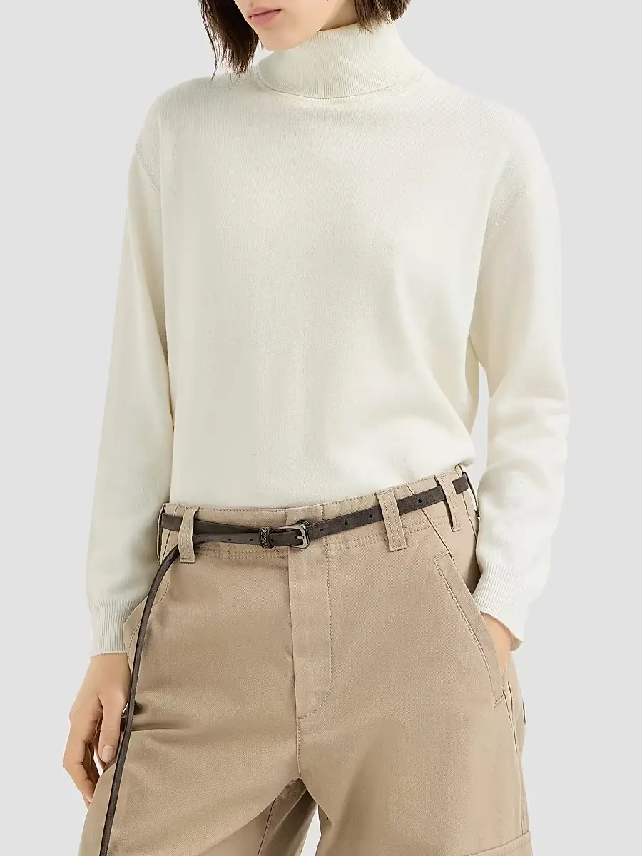 Brunello Cucinelli Women's Cashmere Turtleneck Sweater with Monili - White | Thumbnail 3 Brunello Cucinelli Women's Cashmere Turtleneck Sweater with Monili - White | Thumbnail 3
