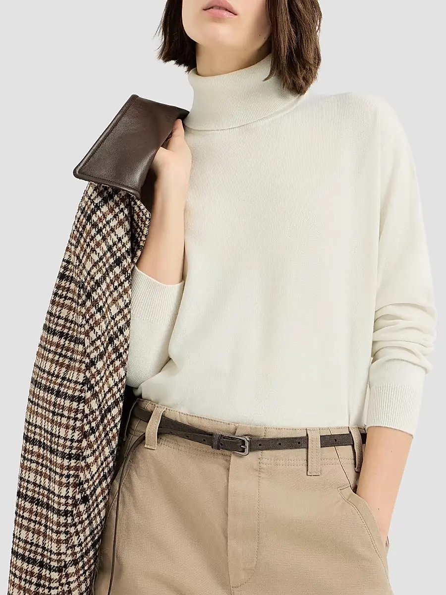 Brunello Cucinelli Women's Cashmere Turtleneck Sweater with Monili - White | Thumbnail 5 Brunello Cucinelli Women's Cashmere Turtleneck Sweater with Monili - White | Thumbnail 5