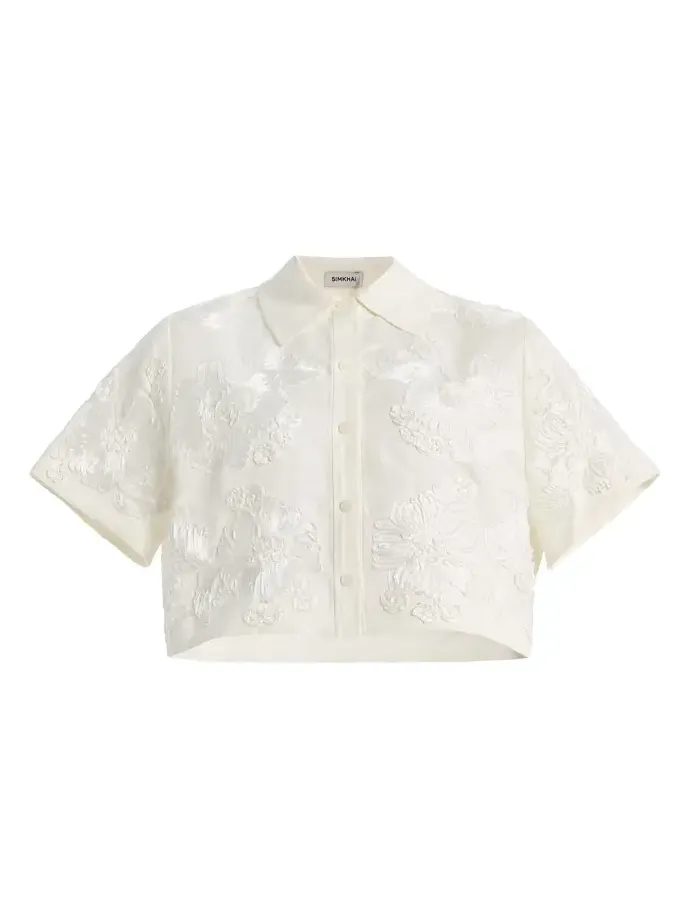 Callie Embroidered Linen-Blend Shirt Callie Embroidered Linen-Blend Shirt