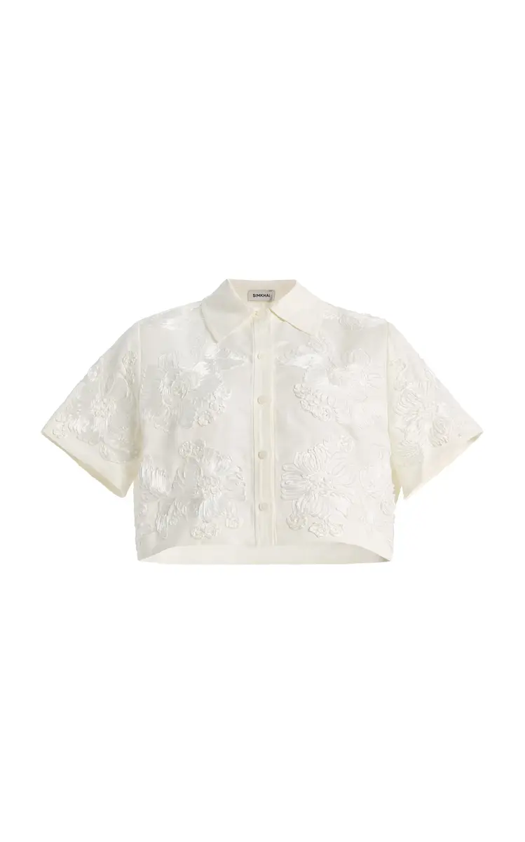 Simkhai Callie Embroidered Linen-Blend Shirt | Image 1 Simkhai Callie Embroidered Linen-Blend Shirt | Image 1