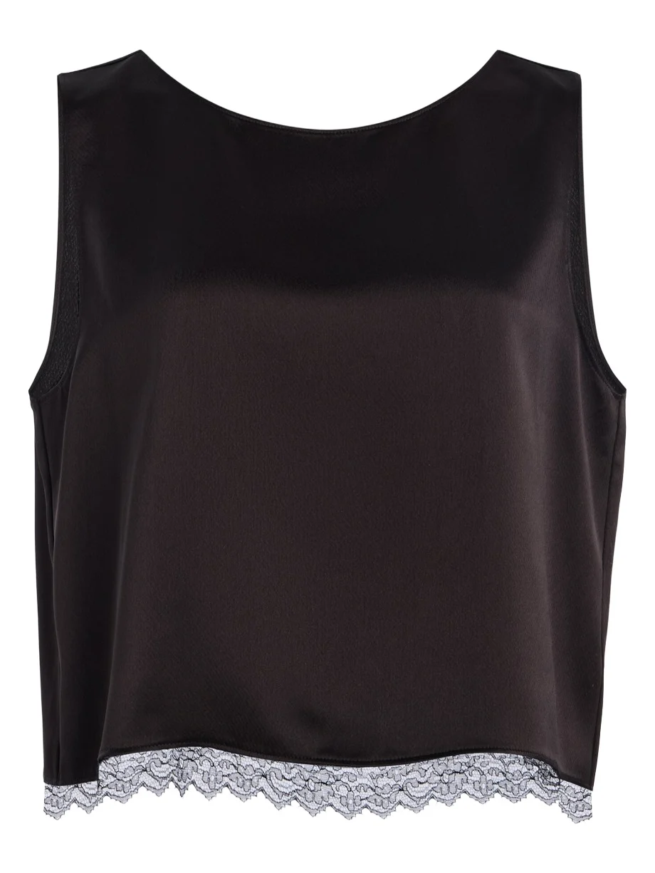 LESET Barb Lae-Trimmed Satin Cropped Top