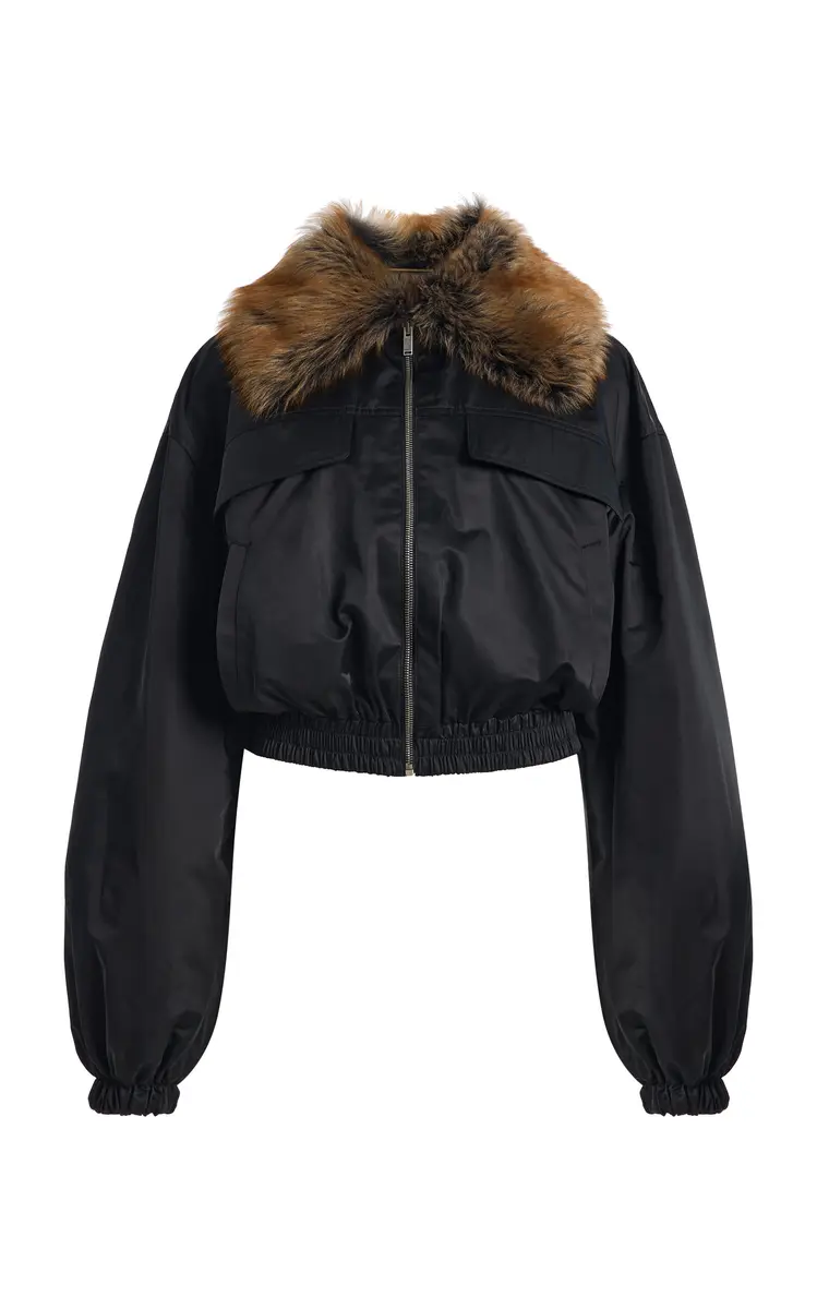 Saint Laurent Convertible Shearling Collar Jacket | Image 1 Saint Laurent Convertible Shearling Collar Jacket | Image 1
