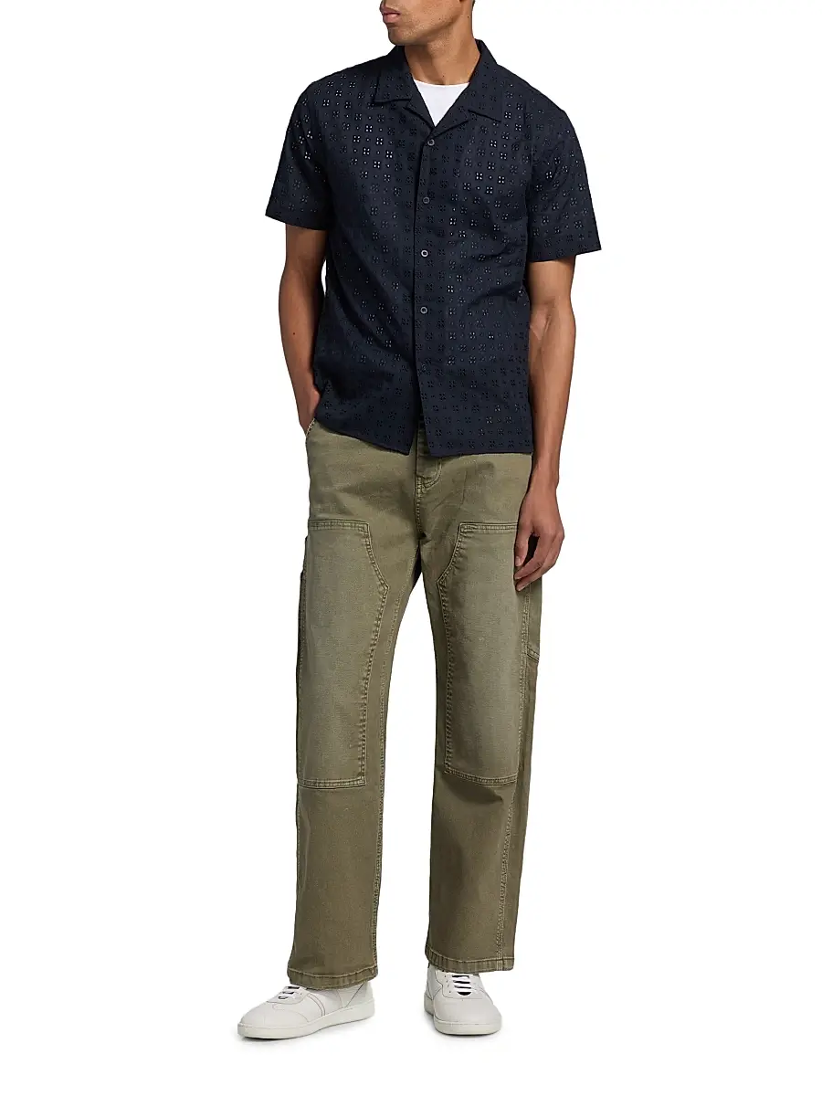 Vince Men's Eyelet Cotton Camp Short-Sleeve Shirt | Thumbnail 2 Vince Men's Eyelet Cotton Camp Short-Sleeve Shirt | Thumbnail 2