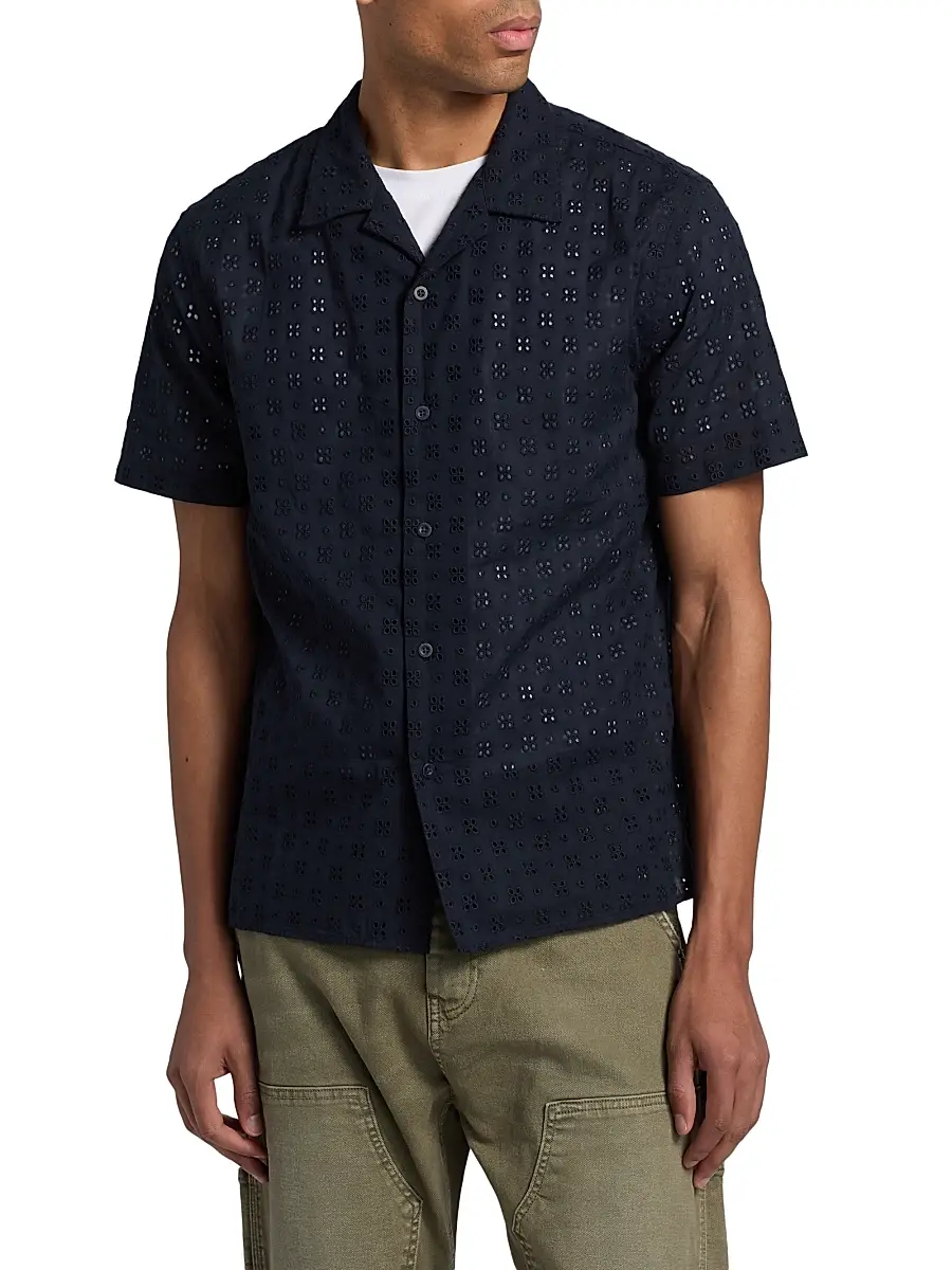 Vince Men's Eyelet Cotton Camp Short-Sleeve Shirt | Thumbnail 3 Vince Men's Eyelet Cotton Camp Short-Sleeve Shirt | Thumbnail 3