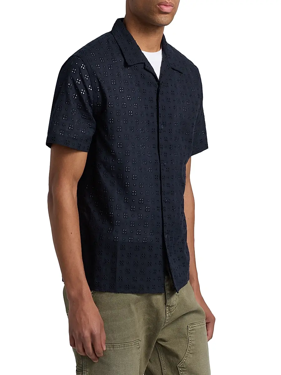 Vince Men's Eyelet Cotton Camp Short-Sleeve Shirt | Thumbnail 4 Vince Men's Eyelet Cotton Camp Short-Sleeve Shirt | Thumbnail 4