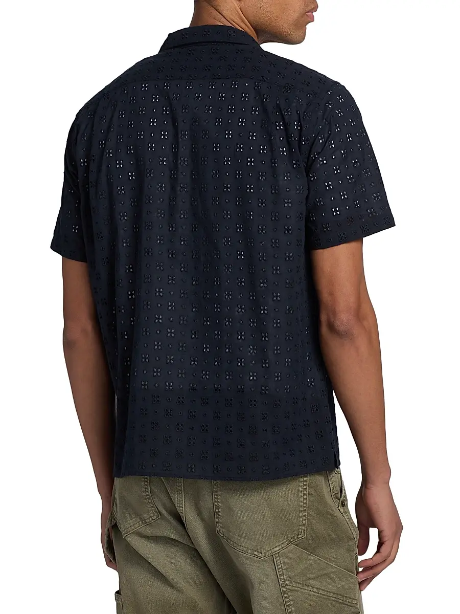 Vince Men's Eyelet Cotton Camp Short-Sleeve Shirt | Thumbnail 5 Vince Men's Eyelet Cotton Camp Short-Sleeve Shirt | Thumbnail 5