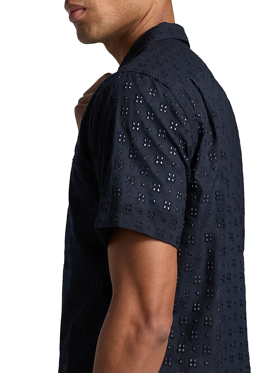 Vince Men's Eyelet Cotton Camp Short-Sleeve Shirt | Thumbnail 6 Vince Men's Eyelet Cotton Camp Short-Sleeve Shirt | Thumbnail 6