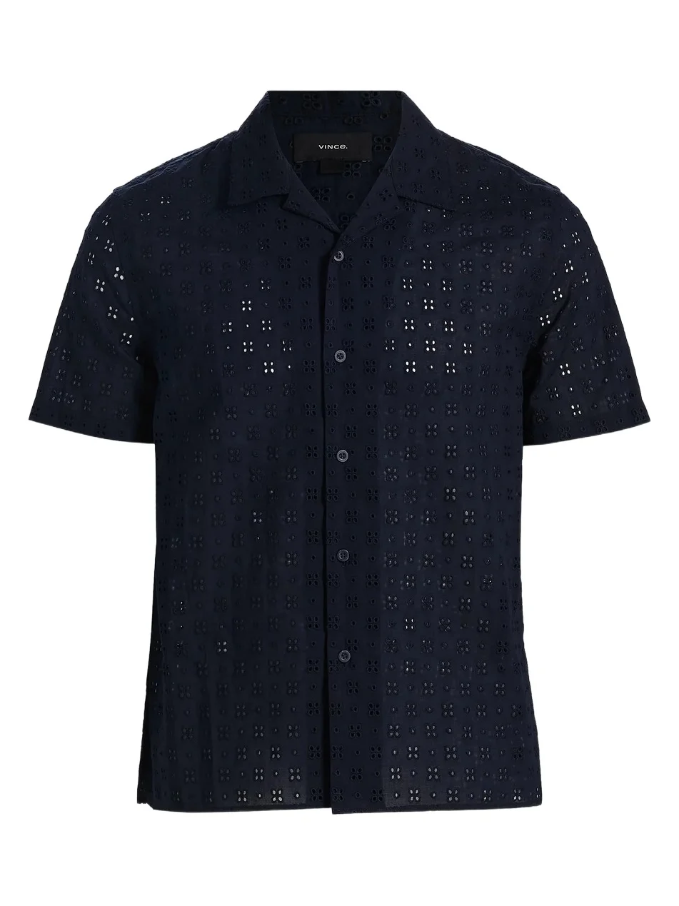 Men's Eyelet Cotton Camp Short-Sleeve Shirt Men's Eyelet Cotton Camp Short-Sleeve Shirt