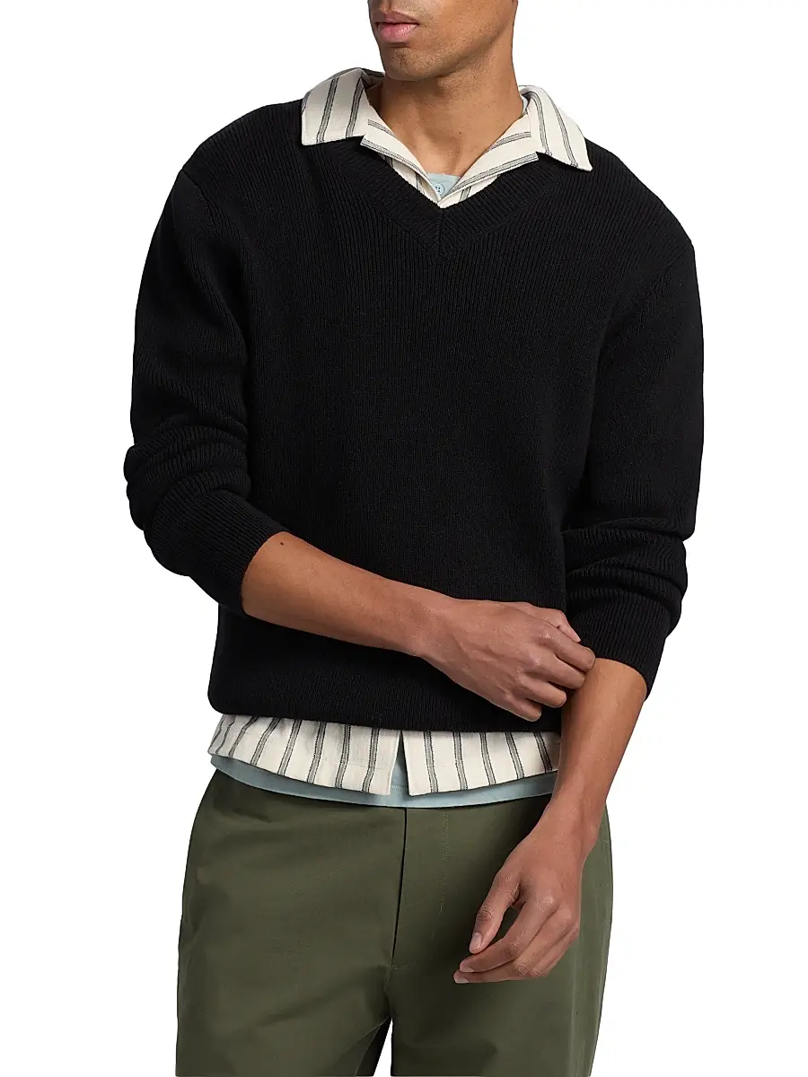 Vince Men's Rib-Knit Cotton-Blend V-Neck Sweater | Thumbnail 3 Vince Men's Rib-Knit Cotton-Blend V-Neck Sweater | Thumbnail 3