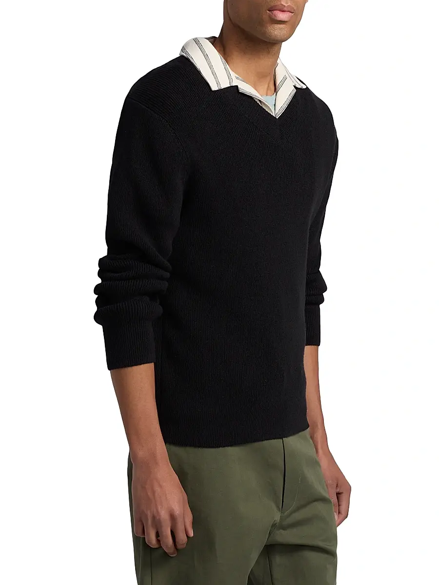 Vince Men's Rib-Knit Cotton-Blend V-Neck Sweater | Thumbnail 4 Vince Men's Rib-Knit Cotton-Blend V-Neck Sweater | Thumbnail 4