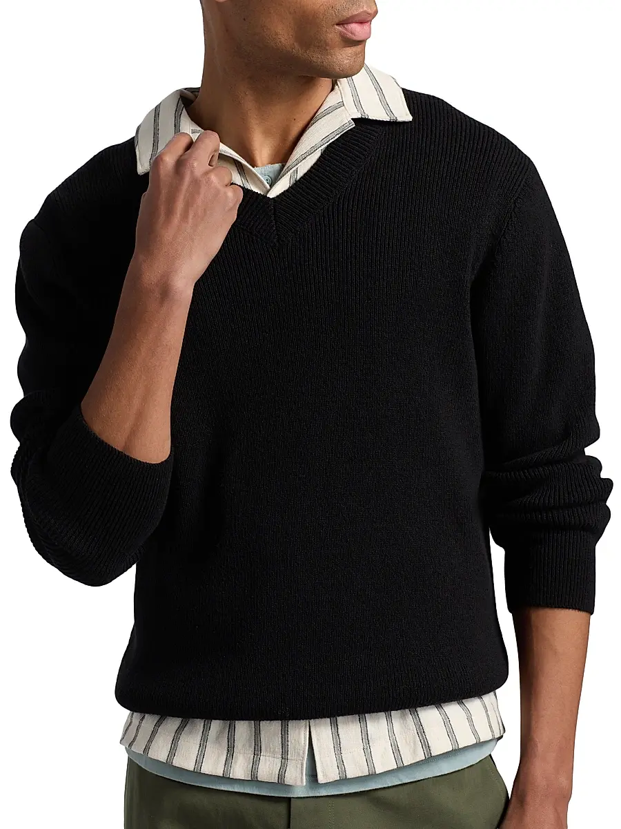 Vince Men's Rib-Knit Cotton-Blend V-Neck Sweater | Thumbnail 6 Vince Men's Rib-Knit Cotton-Blend V-Neck Sweater | Thumbnail 6