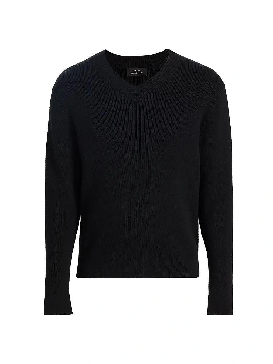 Vince Men's Rib-Knit Cotton-Blend V-Neck Sweater - Black - Size XXL | Image 1 Vince Men's Rib-Knit Cotton-Blend V-Neck Sweater - Black - Size XXL | Image 1