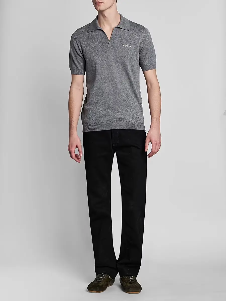 Alexander McQueen Men's Embroidered Wool Polo Shirt | Thumbnail 2 Alexander McQueen Men's Embroidered Wool Polo Shirt | Thumbnail 2