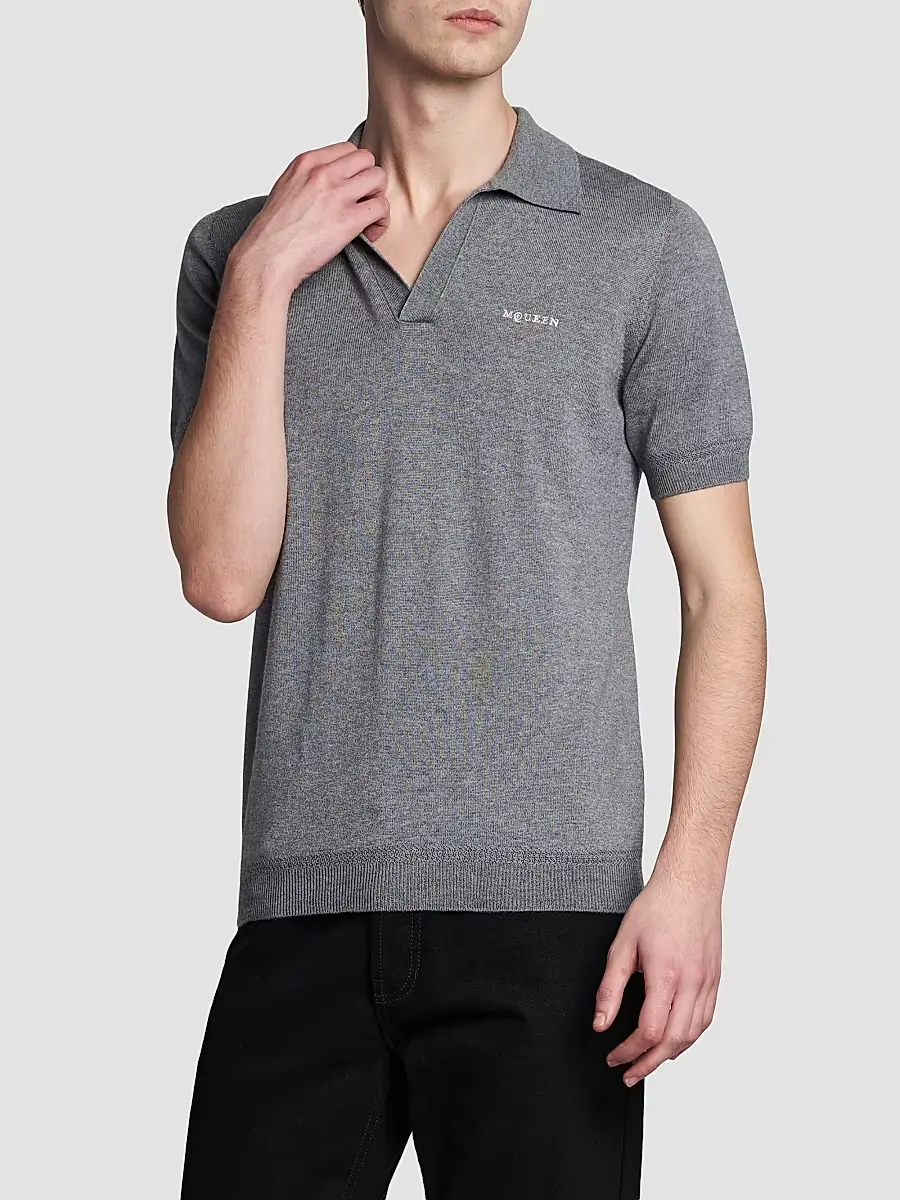 Alexander McQueen Men's Embroidered Wool Polo Shirt | Thumbnail 3 Alexander McQueen Men's Embroidered Wool Polo Shirt | Thumbnail 3
