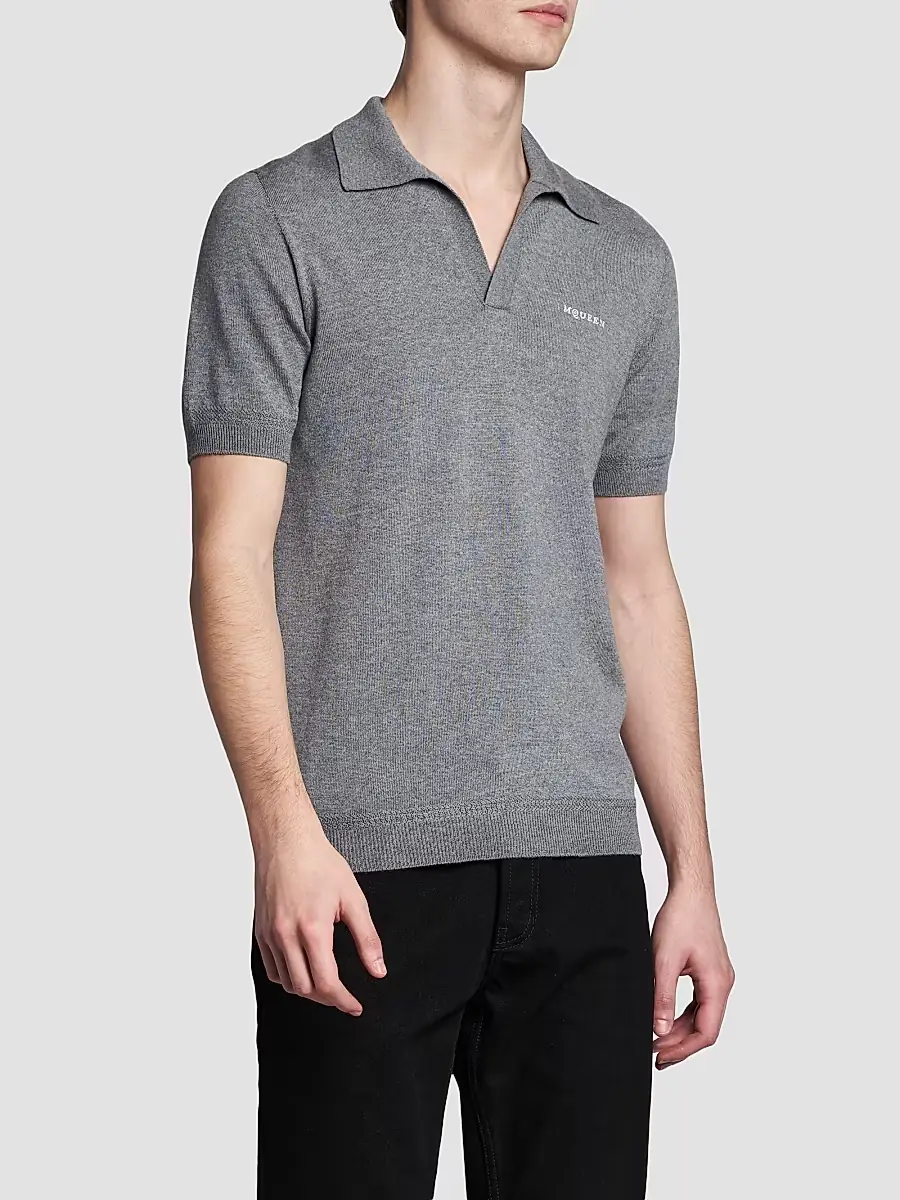 Alexander McQueen Men's Embroidered Wool Polo Shirt | Thumbnail 4 Alexander McQueen Men's Embroidered Wool Polo Shirt | Thumbnail 4