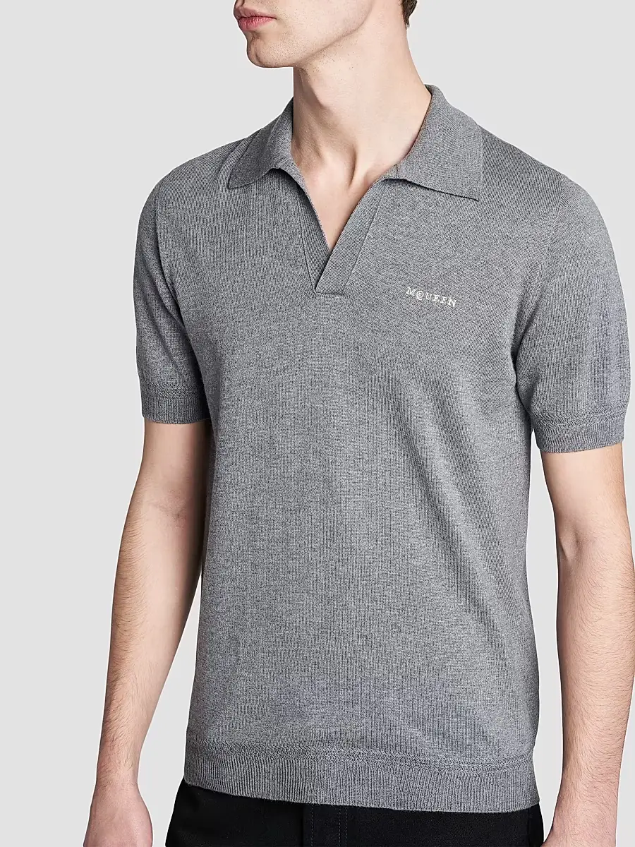 Alexander McQueen Men's Embroidered Wool Polo Shirt | Thumbnail 6 Alexander McQueen Men's Embroidered Wool Polo Shirt | Thumbnail 6