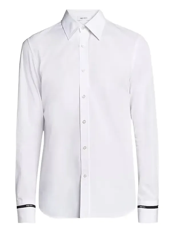 Men's Logo-Tape Contrast-Cuff Cotton Shirt Men's Logo-Tape Contrast-Cuff Cotton Shirt
