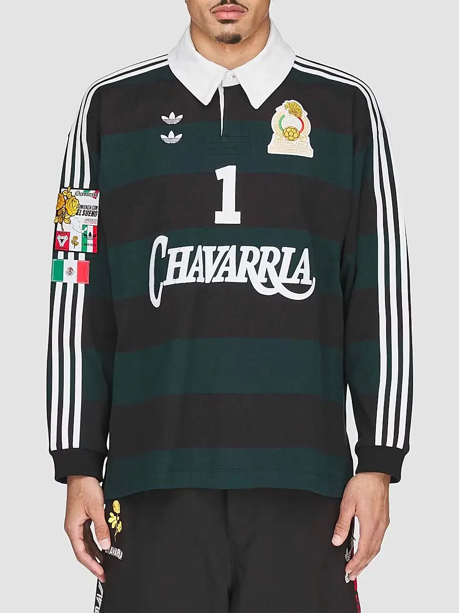 adidas Y-3 Men's adidas x Willy Chavarria Portero Cotton Long-Sleeve Rugby Polo Shirt | Thumbnail 4