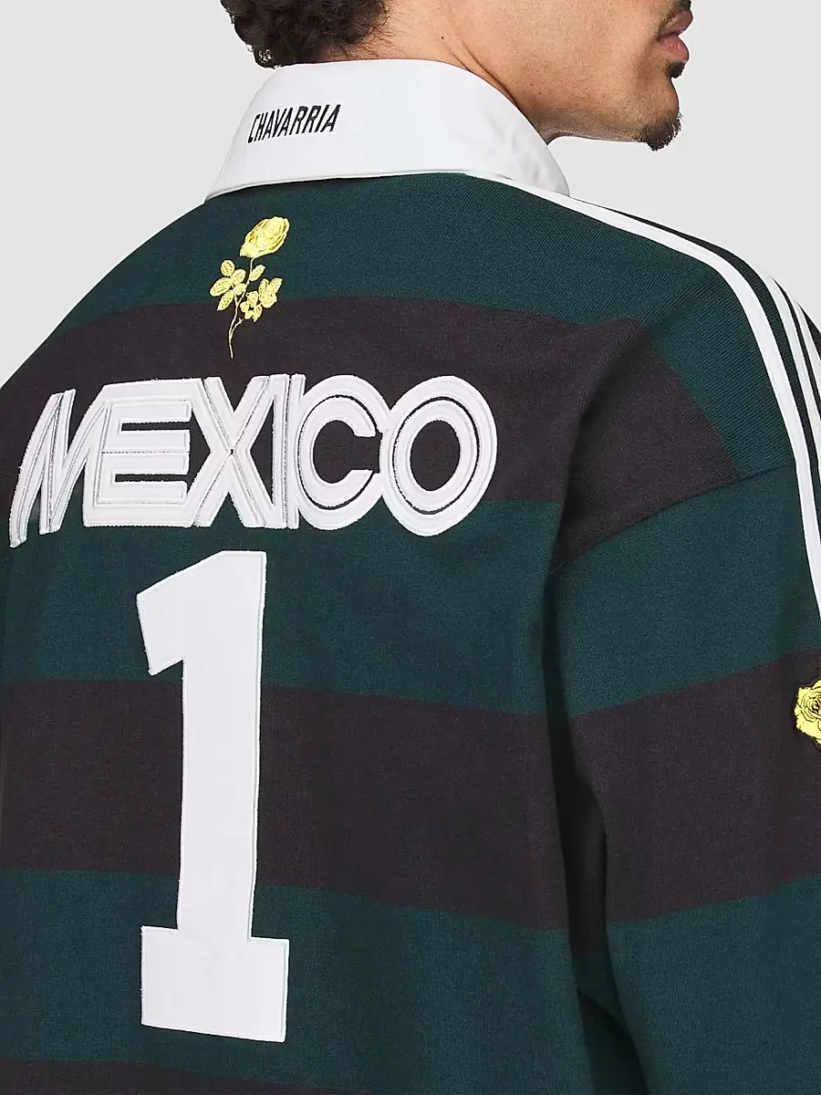adidas Y-3 Men's adidas x Willy Chavarria Portero Cotton Long-Sleeve Rugby Polo Shirt | Thumbnail 6